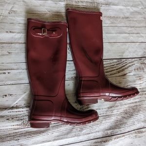 Hunter Burgundy Gloss Rain Boots -9